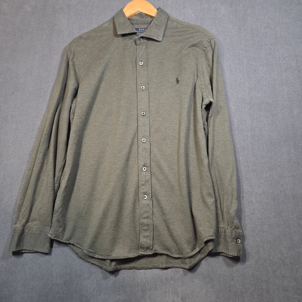 Polo Ralph Lauren Knit Dress Shirt Mens XL Olive Green Long Sleeve Cotton Button